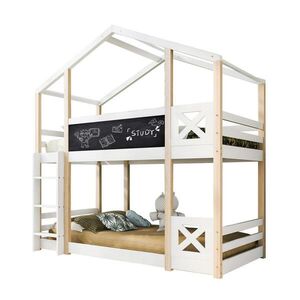OKWISH VÝŠKOVÁ posteľ 90/200 cm biela z masívneho borovicového dreva a MDF s tabuľou a rebríkom vyobraziť
