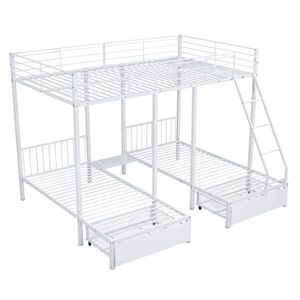OKWISH POSCHODOVÁ posteľ 140/200 a 90/200 cm biela rozložiteľná na 3 lôžka z kovu vyobraziť