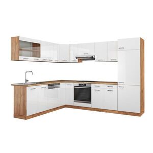 Vicco ROHOVÁ KUCHYŇA R-Line, Biely vysoký lesk/Dub Goldkraft, 287 x 227 cm bez pracovnej dosky vyobraziť