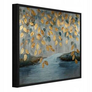 Wallarena ZARÁMOVANÉ obrazy listy závesné zlaté 80x80 cm vyobraziť