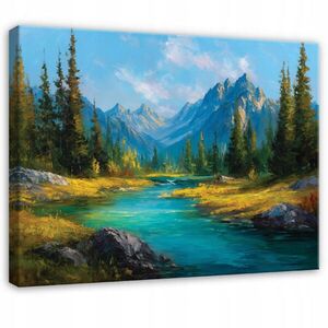 Wallarena OBRAZ na plátne horská krajina modrá 60x40 cm vyobraziť