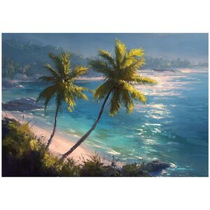 Wallarena FOTOTAPETA Palm Tree Beach Blue 350x250 cm vyobraziť