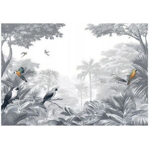Wallarena FOTOTAPETA Jungle Parrots Grey 250x175 cm vyobraziť