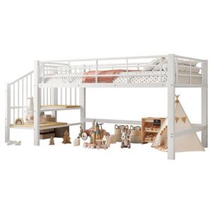 OKWISH VYSOKÁ posteľ 90/200 cm biela z MDF a kovu s úložnými schodmi vyobraziť