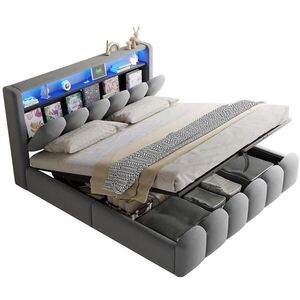 Redom ČALÚNENÁ posteľ 180/200 cm s LED osvetlením, USB a Type-C portmi, hydraulickým úložným priestorom a zamatovým poťahom, Sivá vyobraziť