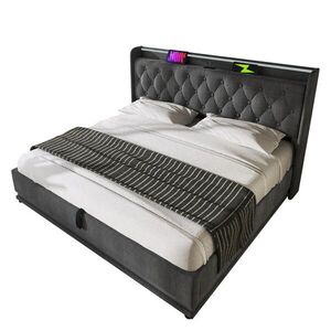 Redom ČALÚNENÁ posteľ 160/200 cm s 360° LED osvetlením, USB a Typ-C nabíjaním, hydraulickým úložným priestorom, Sivá vyobraziť