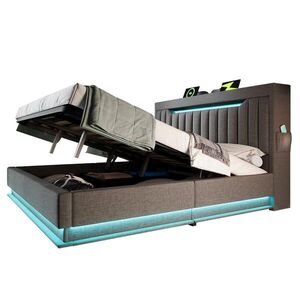 Redom ČALÚNENÁ posteľ 160/200 cm s LED osvetlením, USB a Type-C nabíjaním, hydraulickým úložným priestorom, Sivá vyobraziť