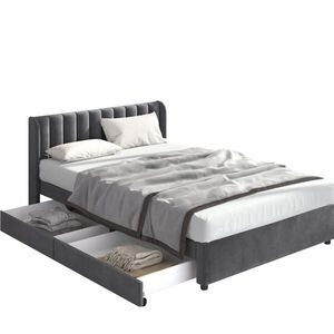 Redom ČALÚNENÁ posteľ 140/200 cm z velvetu s lamelovým roštom, 2 zásuvkami a vysokým čelom, Sivá vyobraziť