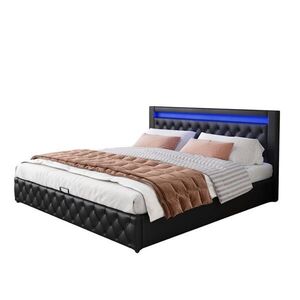 Redom ČALÚNENÁ posteľ 160/200 cm s LED osvetlením, roštom a úložným priestorom, čierna vyobraziť