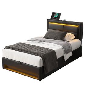 Redom ČALÚNENÁ posteľ 90/200 cm s USB nabíjaním, LED osvetlením a úložným priestorom, Čierna vyobraziť