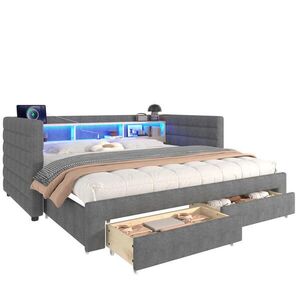 Redom ČALÚNENÁ posteľ 90/190 cm s výsuvnou konštrukciou, LED osvetlením, USB a Typ-C portmi, dvoma zásuvkami, Sivá vyobraziť