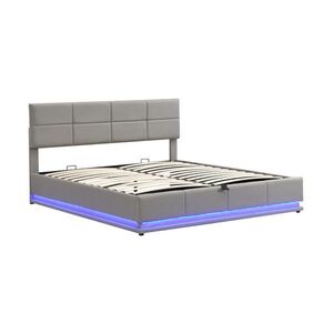 Redom ČALÚNENÁ posteľ 180/200 cm s LED osvetlením a hydraulickým úložným priestorom, nastaviteľné čelo, Cementová sivá vyobraziť