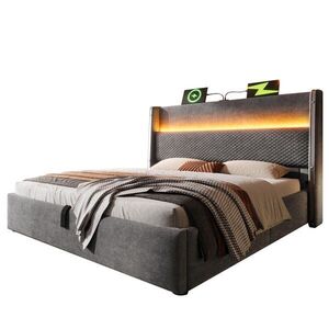 Modfu ČALÚNENÁ posteľ z ľanu 140x200 cm sivá s LED osvetlením, USB a Type-C portom, hydraulickým úložným priestorom vyobraziť