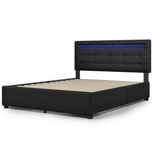 Modfu ČALÚNENÁ posteľ z ľanu 140x200 cm čierna s LED osvetlením a 4 zásuvkami, nastaviteľným čelom vyobraziť