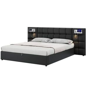 Modfu ČALÚNENÁ posteľ z PU 180x200 cm čierna s USB portom, bezdrôtovým nabíjaním, osvetlením a úložným priestorom vyobraziť