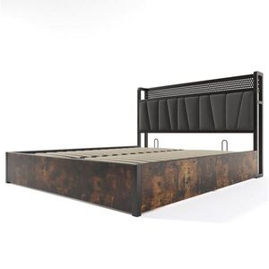 Modfu ČALÚNENÁ posteľ z ľanu a kovu 180x200 cm sivá s RGBW LED osvetlením, USB portami a úložným priestorom vyobraziť