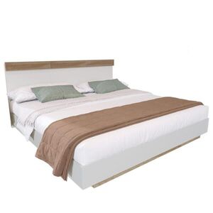Modfu MANŽELSKÁ posteľ z drevotriesky 180x200 cm biela a dub Sonoma s lamelovým roštom, plávajúcim efektom a čelom vyobraziť