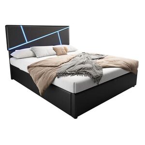 Modfu ČALÚNENÁ posteľ z PU 140x200 cm čierna s LED osvetlením, hydraulickým úložným priestorom a lamelovým roštom vyobraziť
