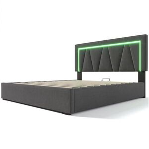 Modfu ČALÚNENÁ posteľ z ľanového materiálu 140x200 cm sivá/bežová s LED osvetlením, USB a úložným priestorom vyobraziť