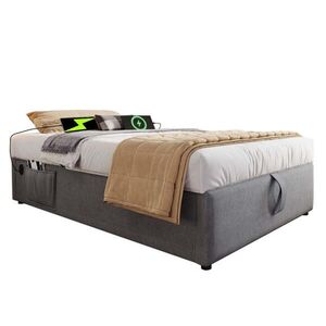 Modfu ČALÚNENÁ posteľ z bavlnenej a ľanovej tkaniny 90x190 cm sivá s USB/Type-C a úložným priestorom vyobraziť