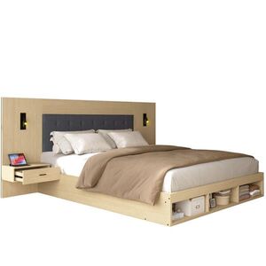 Modfu DVOJLÔŽKOVÁ posteľ z MDF 180x200 cm svetlý dub s USB a Type-C nabíjaním, lampou a úložným priestorom vyobraziť