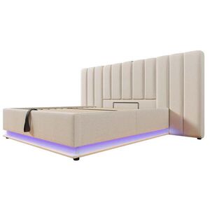Modfu ČALÚNENÁ posteľ z ľanu 180x200 cm béžová s LED osvetlením, USB-C a hydraulickým úložným priestorom vyobraziť
