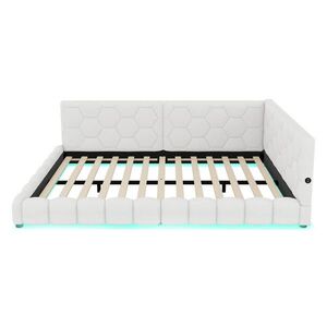 Modfu DENNÁ posteľ z MDF a zamatového vliesu 140x200 cm biela s LED osvetlením, USB a USB-C vyobraziť