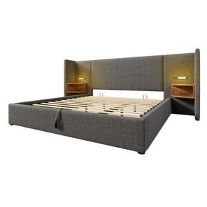 Modfu ČALÚNENÁ posteľ z ľanu 180x200 cm sivá s úložným priestorom, LED lampou, USB a Type-C portmi vyobraziť