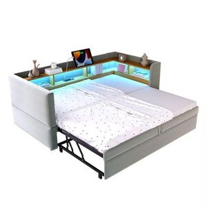Modfu ČALÚNENÁ posteľ z flanelu 90x190 cm svetlosivá s LED osvetlením, zásuvkami a úložnými priehradkami vyobraziť