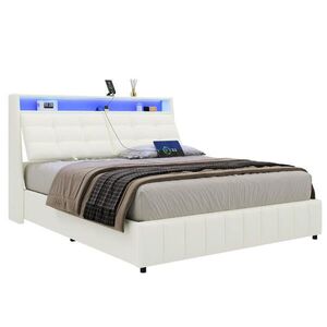 Modfu ČALÚNENÁ posteľ z MDF a preglejky 160x200 cm biela s LED osvetlením, USB portom a úložným priestorom vyobraziť