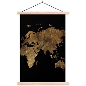 MuchoWow PLAGÁT S MAGNETICKÝMI LIŠTAMI Mapa sveta - Zlato - Luxus - Zem - Čierna 60x90 cm vyobraziť