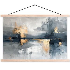 MuchoWow PLAGÁT S MAGNETICKÝMI LIŠTAMI Umenie - sivé - zlaté - abstraktné 90x60 cm vyobraziť