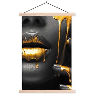 MuchoWow PLAGÁT S MAGNETICKÝMI LIŠTAMI Žena - čierna - zlatá - tvár - pery 60x90 cm vyobraziť