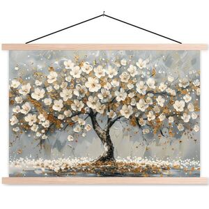 MuchoWow PLAGÁT S MAGNETICKÝMI LIŠTAMI Strom - Kvety - Biela - Príroda - Umenie 90x60 cm vyobraziť