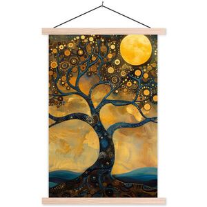 MuchoWow PLAGÁT S MAGNETICKÝMI LIŠTAMI Strom - Mesiac - Kvety - Zlato - Umenie 60x90 cm vyobraziť