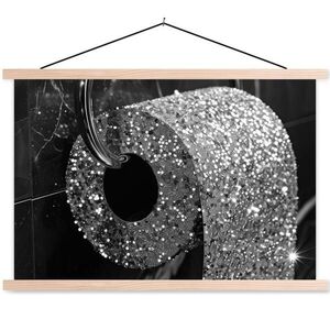 MuchoWow PLAGÁT S MAGNETICKÝMI LIŠTAMI WC - toaletný papier - čiernobiely - trblietky 60x40 cm vyobraziť