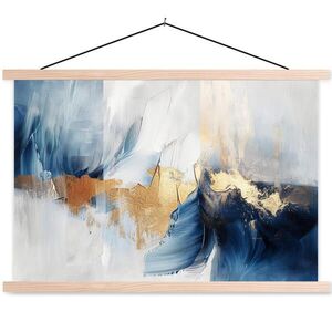 MuchoWow PLAGÁT S MAGNETICKÝMI LIŠTAMI Zlatá - modrá - akvarel - umenie - moderné 90x60 cm vyobraziť