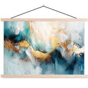MuchoWow PLAGÁT S MAGNETICKÝMI LIŠTAMI Abstraktné - umenie - zlaté - modré 90x60 cm vyobraziť