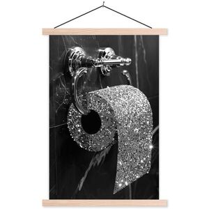 MuchoWow PLAGÁT S MAGNETICKÝMI LIŠTAMI WC - toaletný papier - čiernobiely - trblietky 60x90 cm vyobraziť