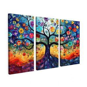 MuchoWow 3-DIELNA sada Farebné - Strom života - Kvety - Abstraktné 90x60 cm vyobraziť