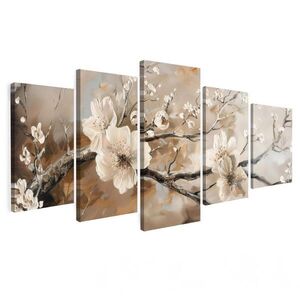 MuchoWow 5-DIELNA sada Blossom - Béžová - Abstraktné - Kvety 100x50 cm vyobraziť