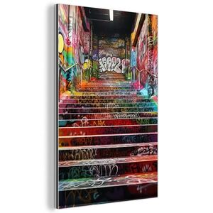 MuchoWow KOVOVÝ OBRAZ Schody - Graffiti - Farby - Umenie 60x90 cm vyobraziť