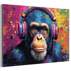 MuchoWow KOVOVÝ OBRAZ Graffiti - Šimpanz - Street art - Slúchadlá - Opica 30x20 cm vyobraziť