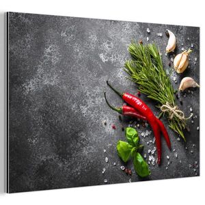 MuchoWow KOVOVÝ OBRAZ Korenie - bylinky - korenie - betón 60x40 cm vyobraziť