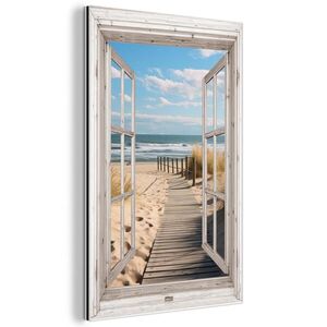 MuchoWow KOVOVÝ OBRAZ Okno - more - pobrežie - príroda - výhľad - pláž - Waddenské more 20x30 cm vyobraziť