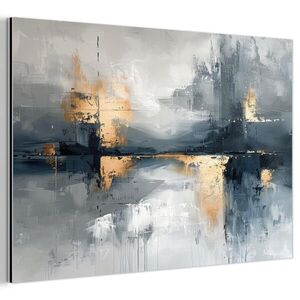 MuchoWow KOVOVÝ OBRAZ Umenie - sivé - zlaté - abstraktné 60x40 cm vyobraziť