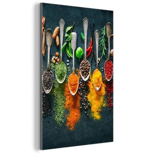 MuchoWow KOVOVÝ OBRAZ Bylinky - korenie - lyžičky 60x90 cm vyobraziť