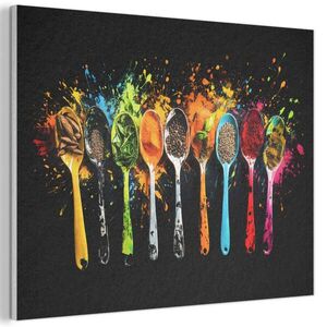 MuchoWow AKUSTICKÝ OBRAZ Lyžičky - korenie - moderné - graffiti - farba - farebné 100x70 cm vyobraziť