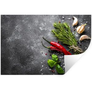 MuchoWow NÁLEPKA NA STENU Korenie - bylinky - korenie - betón 120x80 cm vyobraziť