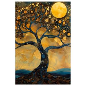 MuchoWow PLAGÁT Strom - Mesiac - Kvety - Zlato - Umenie 20x30 cm vyobraziť